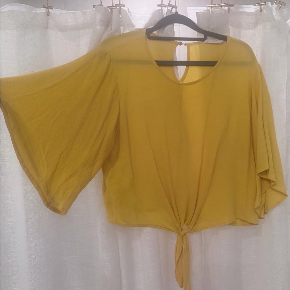 Elodie Mustard Tie-Front Blouse